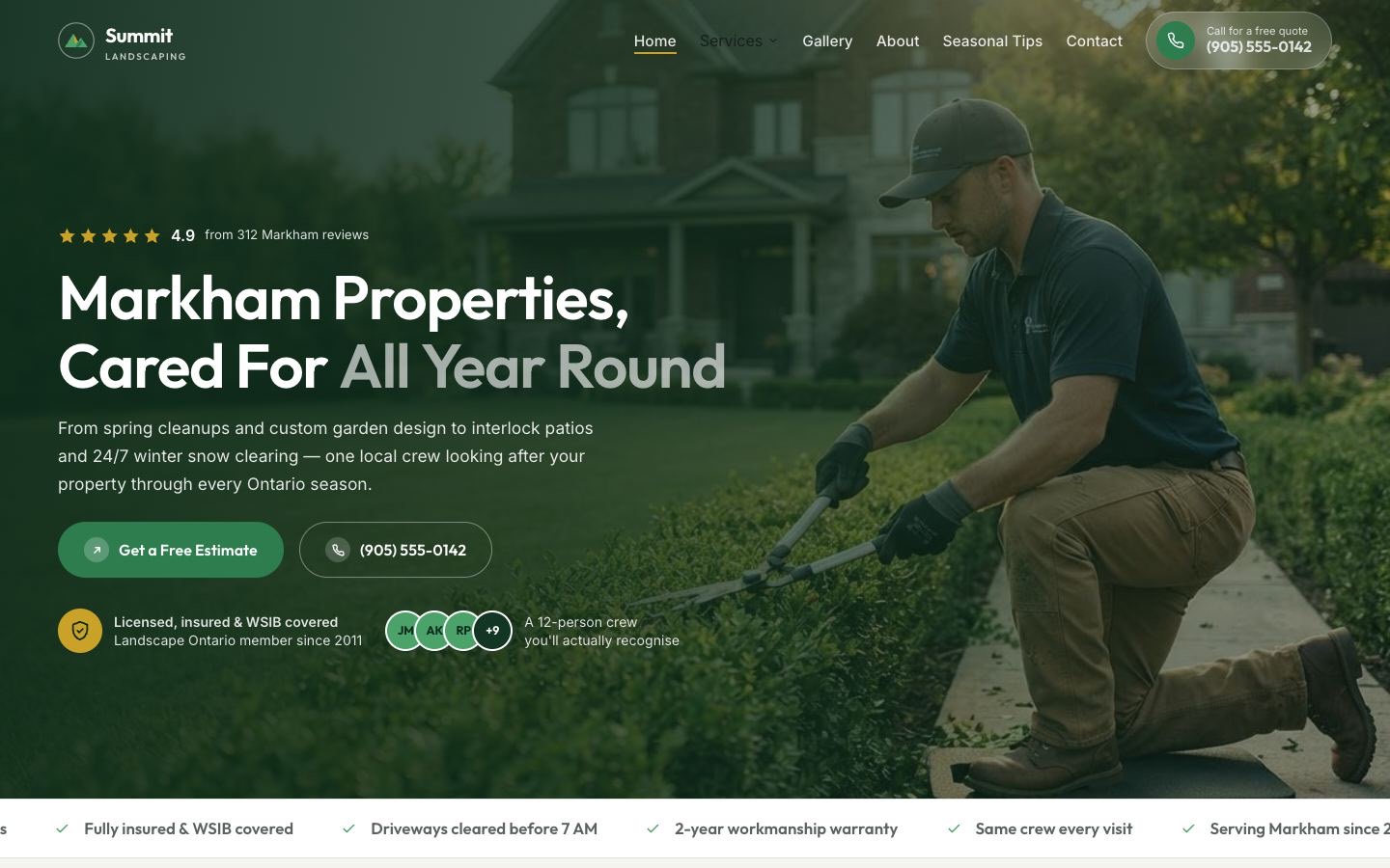 The Summit Landscaping concept site — a landscaping and snow removal homepage built by Textum Media.