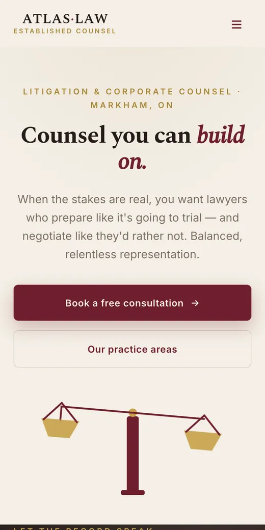 The Atlas Law Group concept site on a phone.