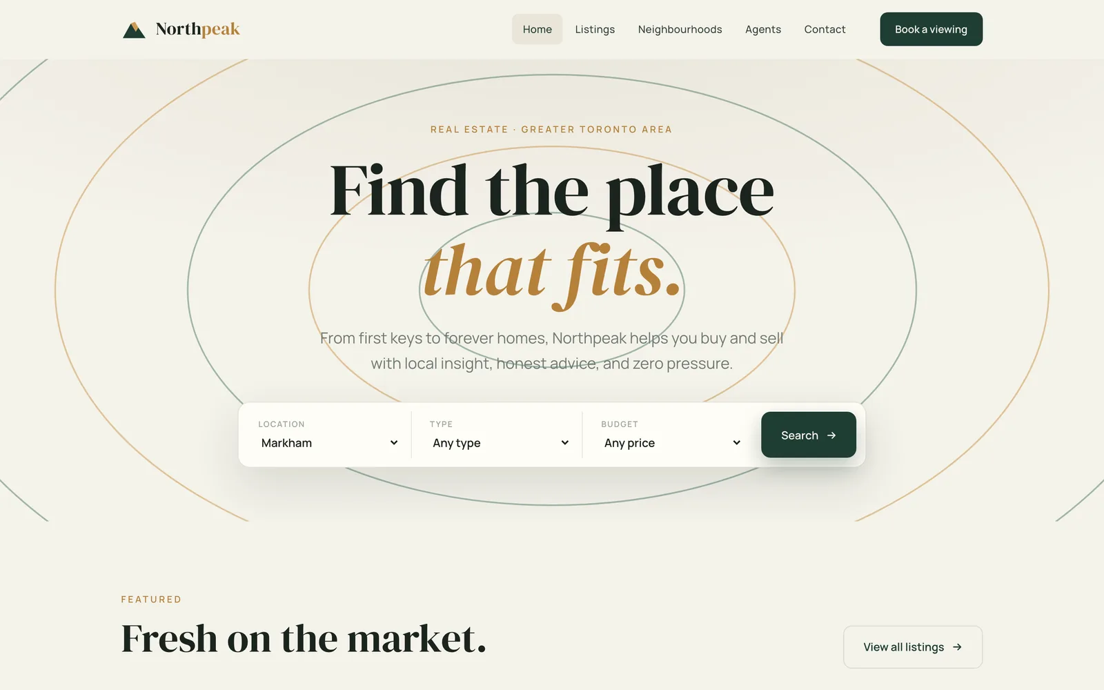 The Northpeak Realty concept site — a real-estate homepage built by Textum Media.