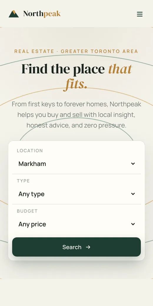 The Northpeak Realty concept site on a phone.