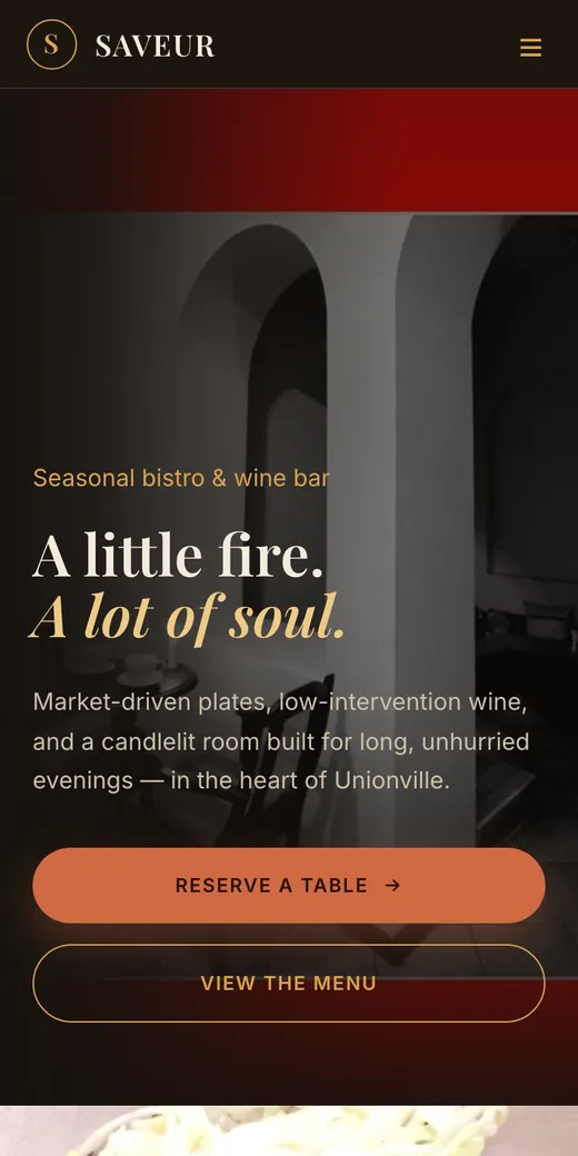 The Saveur Bistro concept site on a phone.