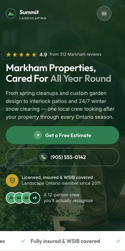 The Summit Landscaping concept site on a phone.