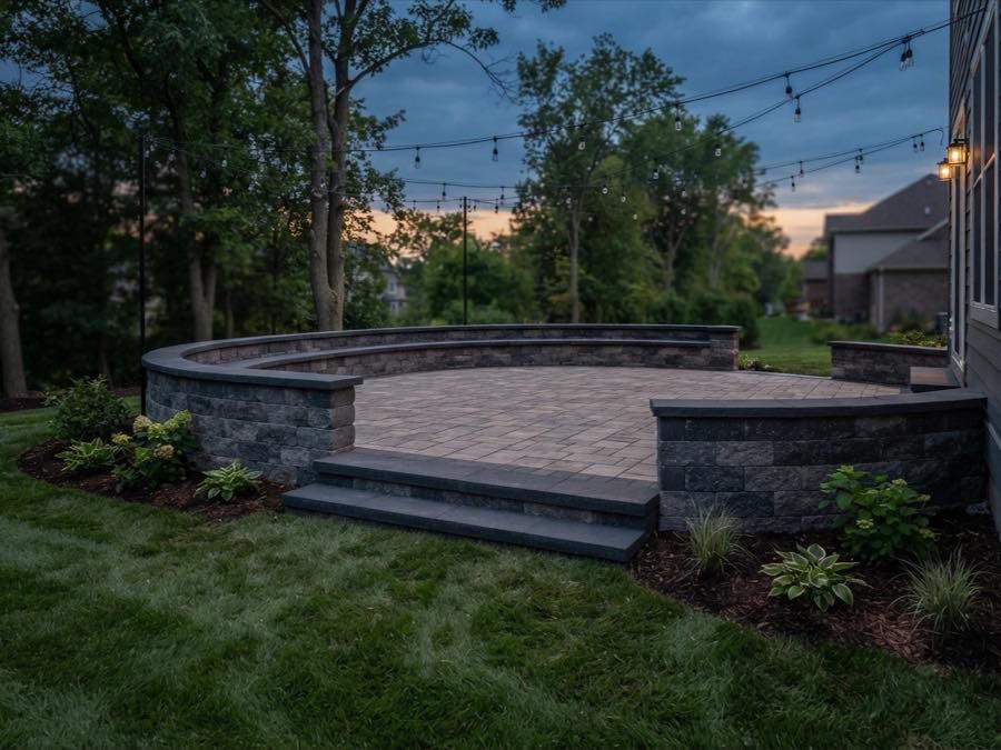 Interlock patio with a raised seating wall in Unionville