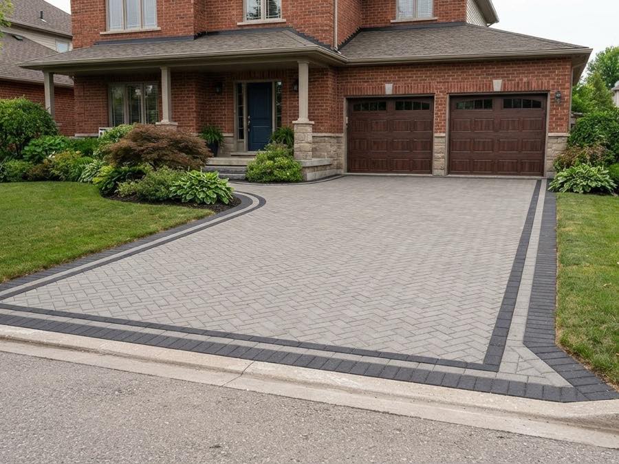 Interlock driveway replacement with a contrasting border