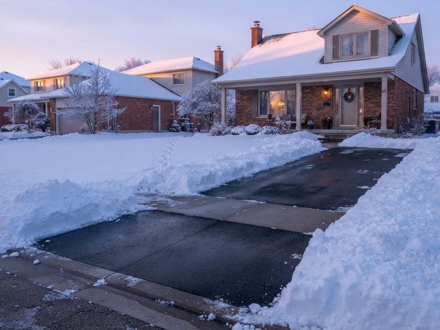 Residential driveway and walkway cleared after a storm